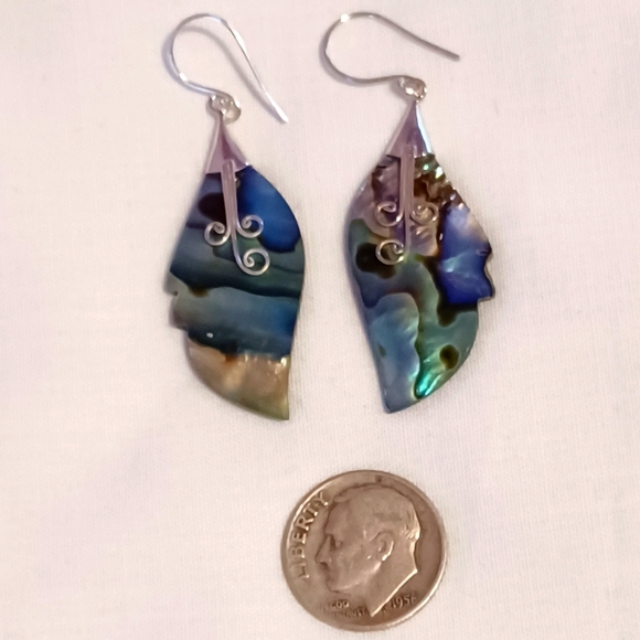 Abalone Shell Leaf Earrings in Sterling Silver - Picture 6 of 8